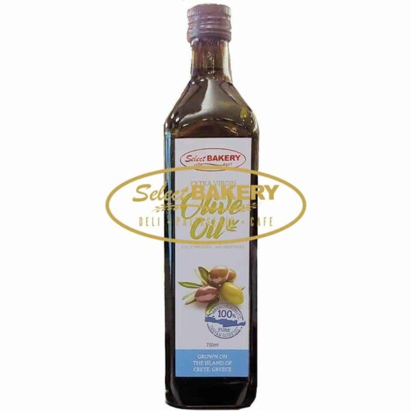 Select Bakery Extra Virgin Olive Oil 750 ml From Select Bakery family to yours: Extra Virgin Olive Oil from Crete, Greece. Choose the best quality and enjoy the Taste of Greece at your doorstep